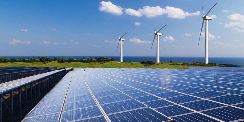 Solar panels and wind turbines 